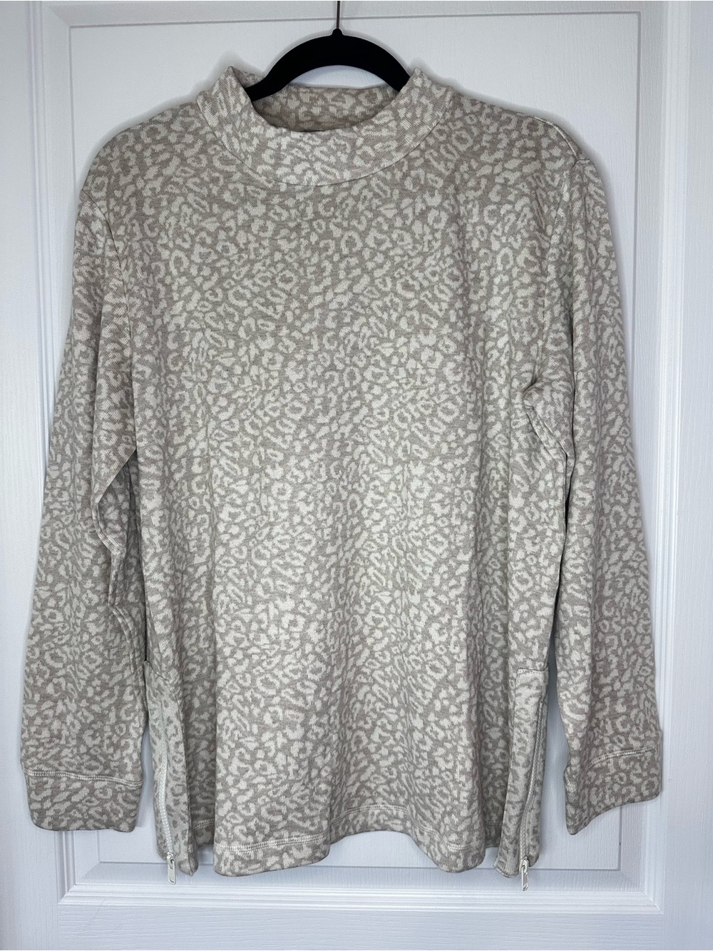 Talbots Beige Leopard-Print Mock Neck Pullover Sweater